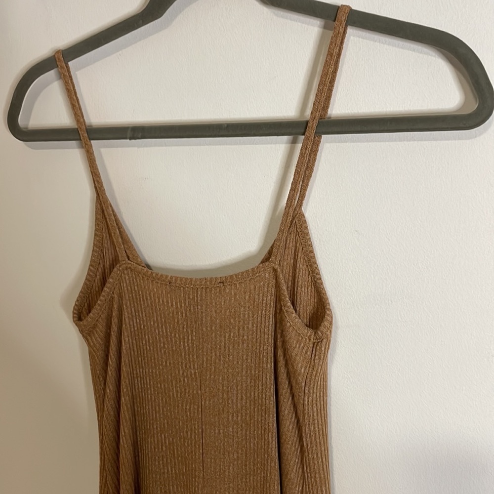 NWT F21 Ribbed Dress Small Camel Tan Tank Mini Lace Jersey Knit Stretch Babydoll - Picture 9 of 14